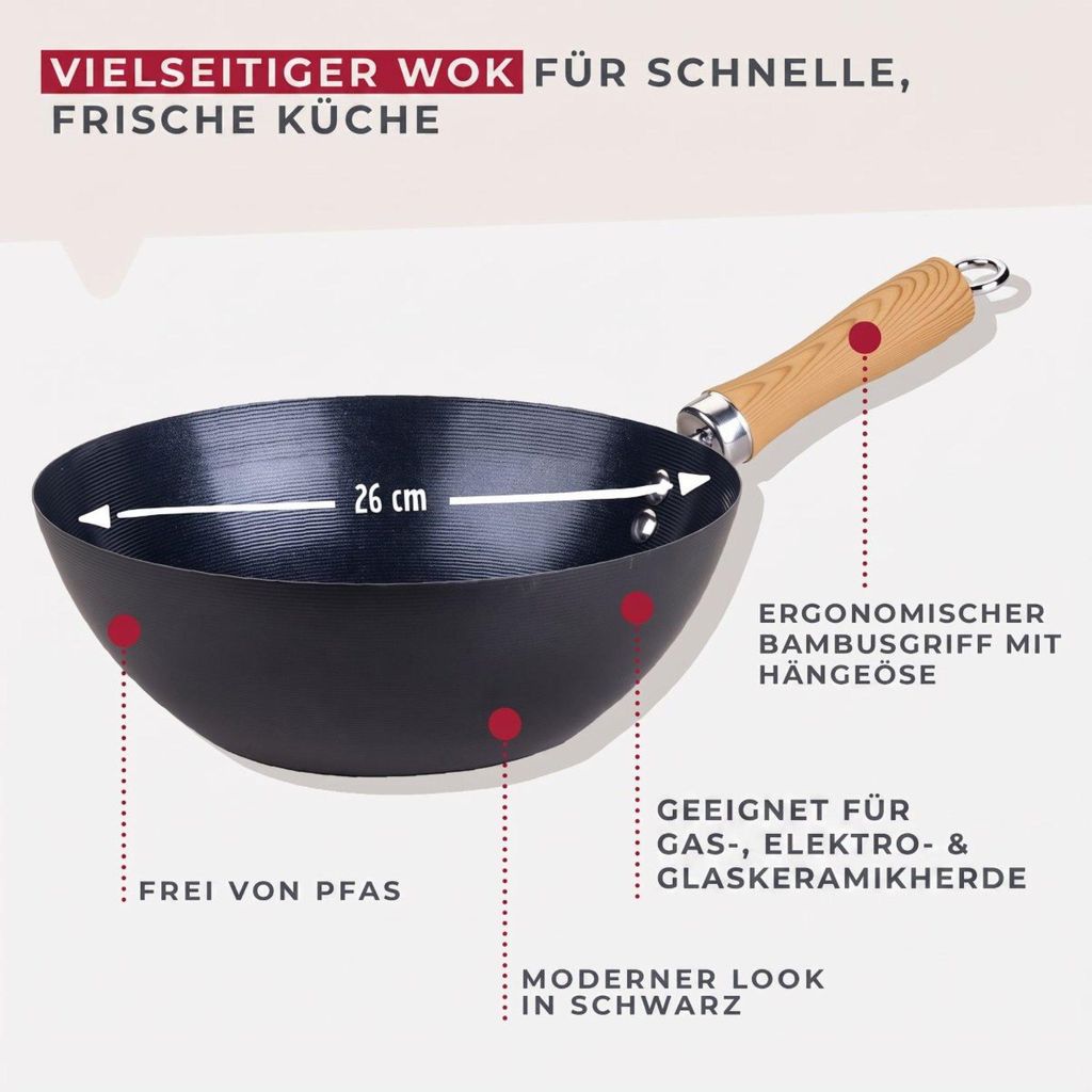 Fackelmann Antihaft-Wokpfanne Ø 26 cm Kohlenstoffstahl, Produktbild 