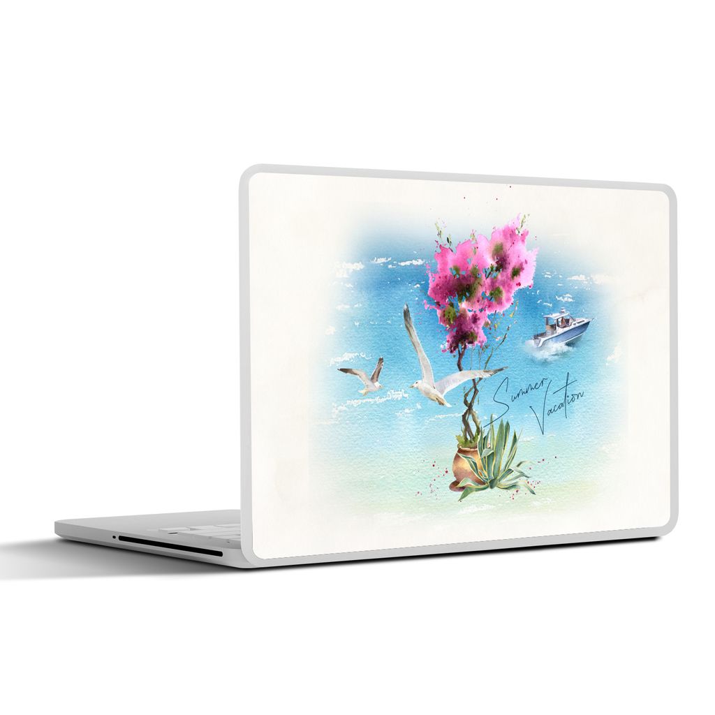 MuchoWow Laptop Aufkleber Sticker Cover Blume - Boot - Aquarell 36.5x27.5 cm - Laptop-Sticker