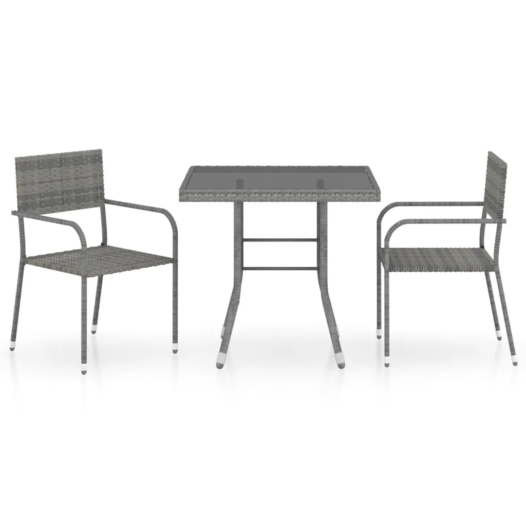 Set Pranzo Esterno 3 Pezzi in Polyrattan Antracite e Grigio Alta Densità