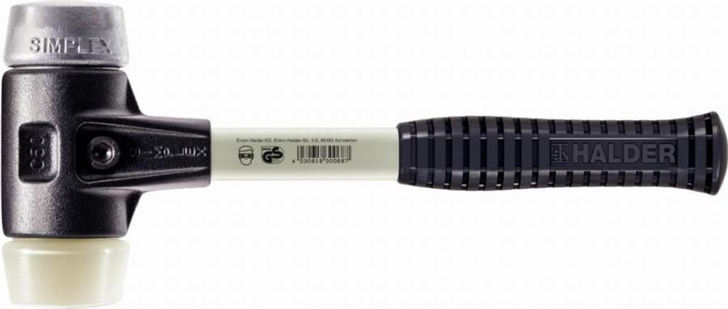 HALDER SIMPLEX Nylon / Weichmetallhammer mit verstärktem Tempergussgehäuse und Glasfaserstiel - D=80 mm - 3789.080