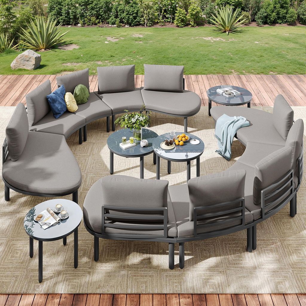 STILVORA Gartenlounge-Sets 10-er Set mit Couchtische aus gehärtetem Glas,Gartenmöbel Set mit Sitzpolstern und Kissen,Terassenmöbel mit verstellb...
