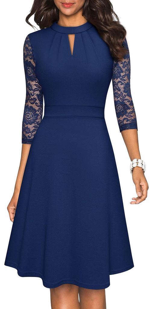 Cocktailkleid, elegante 3/4-Ärmel – Blumenmuster – Produktbild 