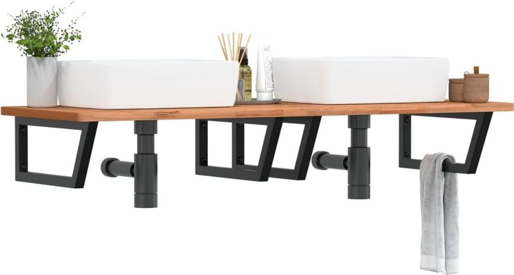 vidaXL Waschbeckenregal Wandmontage Stahl und Massivholz Buche