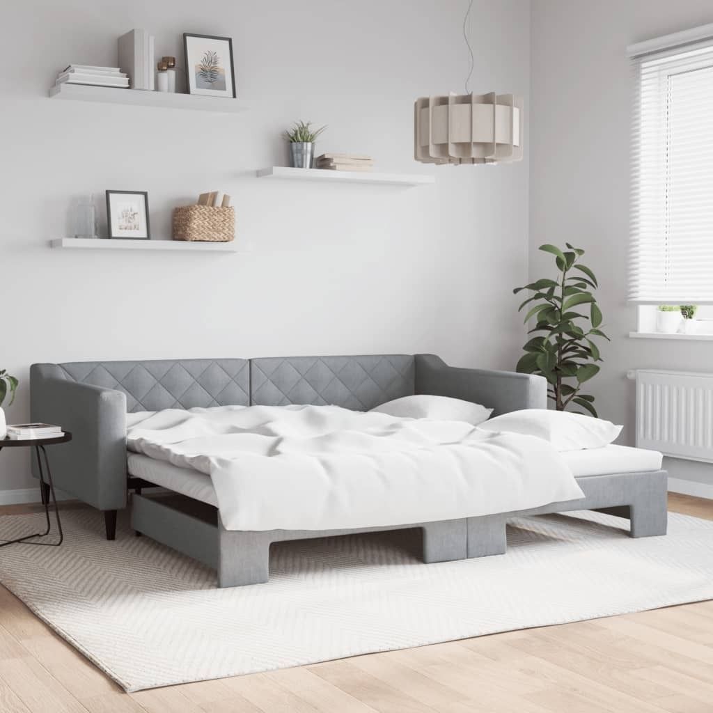 "2026 Promotion" Tagesbett Ausziehbar - Hellgrau 100x200 cm - Stoff - Polsterbett CC10482