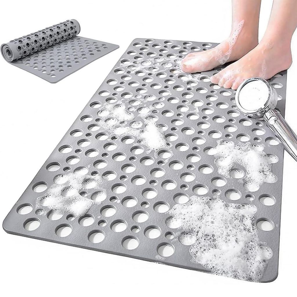 Rutschfeste Duschmatte 75×43 cm, Badewannenmatte mit Saugnäpfen, schnelle Trocknung, maschinenwaschbar, komfortabel & hygienisch, Grau