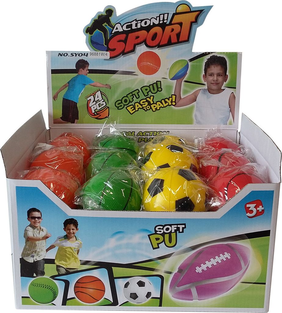 Weicher Spielzeugball 7 cm, in 4 verschiedenen Designs erhältlich, für Kinder ab 3 Jahren