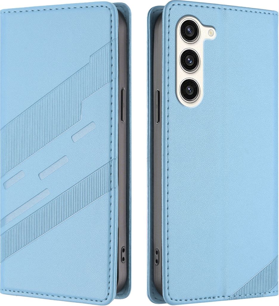 Hülle für Samsung Galaxy S23, Kunstleder Brieftaschen Handyhülle mit Kartenfach und Standfunktion Hellblau
