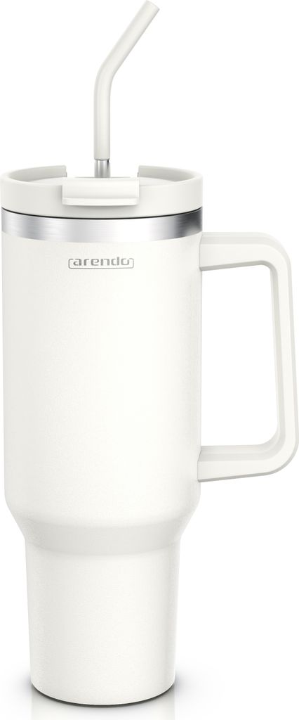 Arendo Isolierbecher, Thermobecher, Tumbler, Mehrwegbecher, 1200 ml, doppelwandiger Edelstahl, luftdichter Deckel, mit Henkel, Trinkhalm, BPA-frei,...