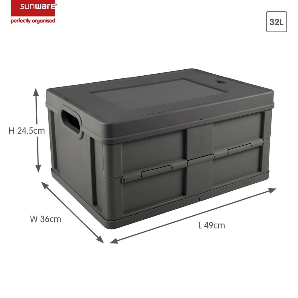 Caisse de transport pliable 32L Sunware avec couvercle noir et gris
