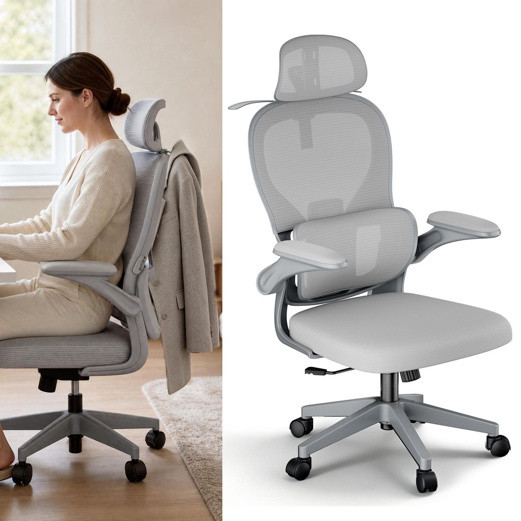 XMTECH Ergonomická kancelárska stolička, sieťovina, sivá, s Obrázok produktu 