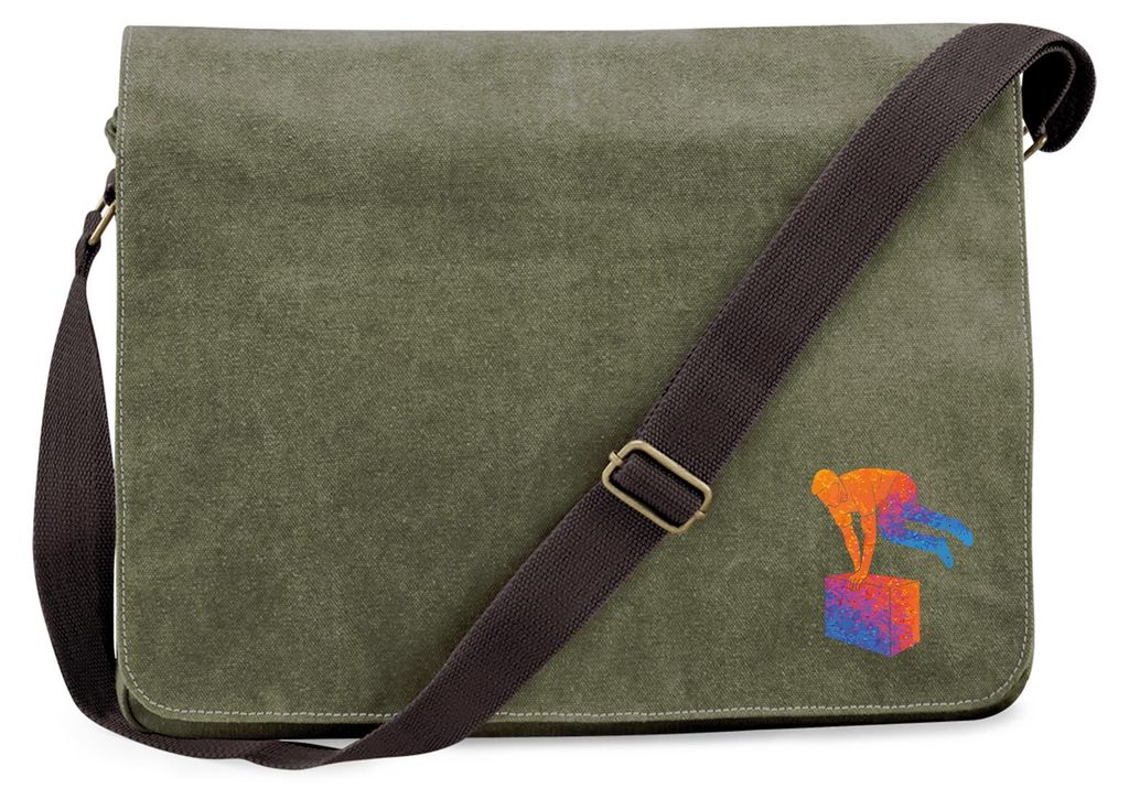 Huuraa Umhängetasche Parkour Freerunning bunte Silhouette 14 Liter Military Green Canvas Laptoptasche Geschenkidee