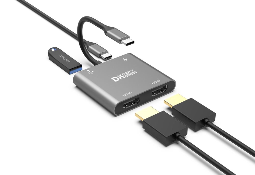 DirectGoods® 4-in-1 USB-C Hub – Dual HDMI Adapter 4K@60Hz – Produktbild 