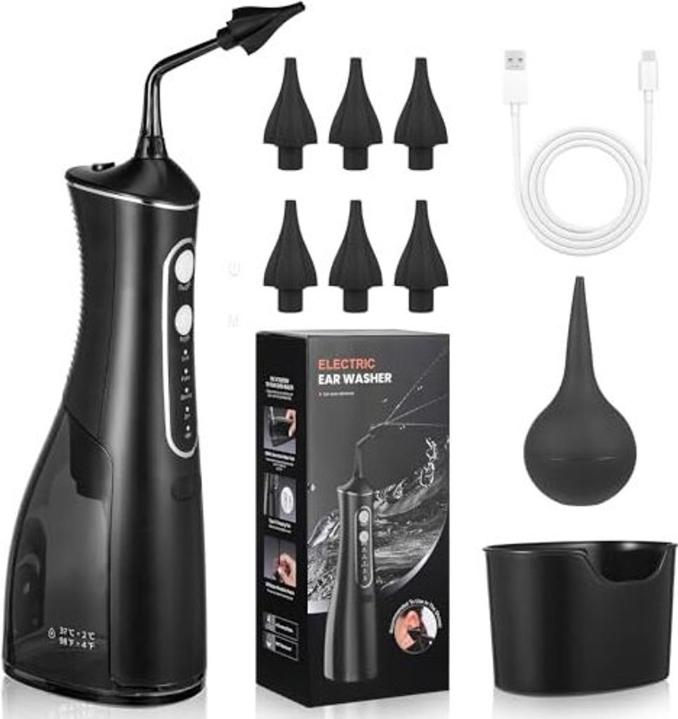 Wush -Ohr -Wachsentferner, elektrischer Reiniger, Erwachsene der Dusche, Reinigung, wiederaufladbare 4 Druckmodi, 6 Spitzen, IPX7 wasserdicht, Waschha