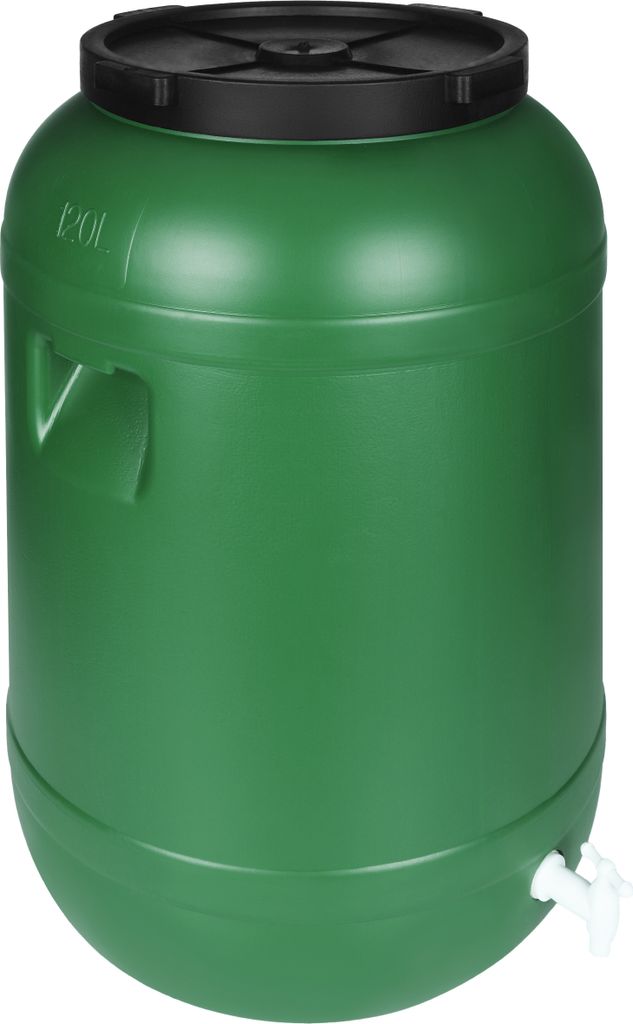 Weithalsfass Futtertonne Fasssilage Regen Fass Gepäcktonne 120 Liter mit Deckel Wasserhahn grün