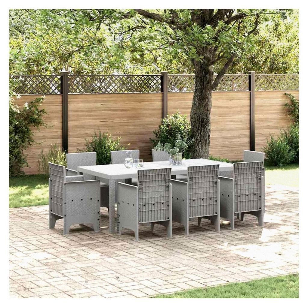 Garten-Essgruppe 9-teilig Hellgrau Kunststoff, Essgruppe Sitzgruppe für Außenbereich Gartenmöbel Set für Terrasse Balkon Restaurant