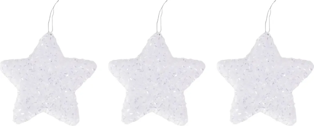 Set de 3 Étoiles de Noël Blanches à Paillettes 10 cm pour Sapin
