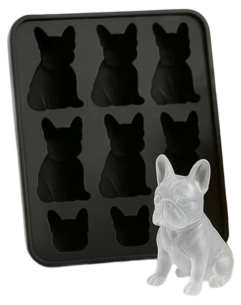 Eiswürfelform in Form einer Französischen Bulldogge: Flexible Silikonform mit Sicherheitsdeckel, originelle Tierform, 3D-Eiswürfelbereiter für ...