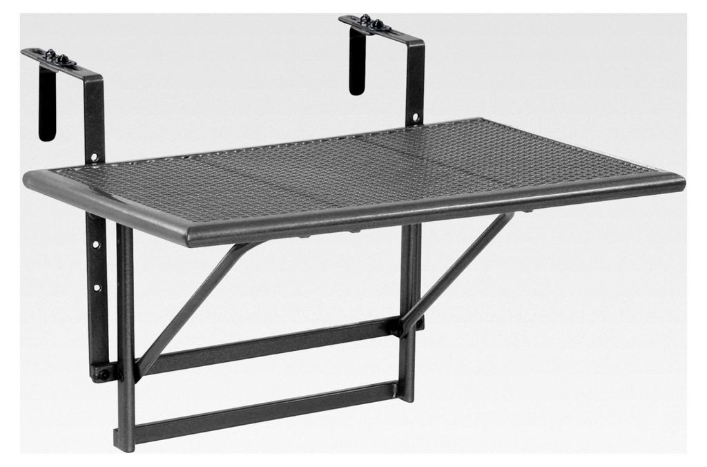 Balkonhängetisch Toulouse in Anthrazit-Grau - Klappbarer Balkontisch aus Streckmetall mit Kunststoffummantelung - Outdoor-Tisch 56 x 60 x 40 cm