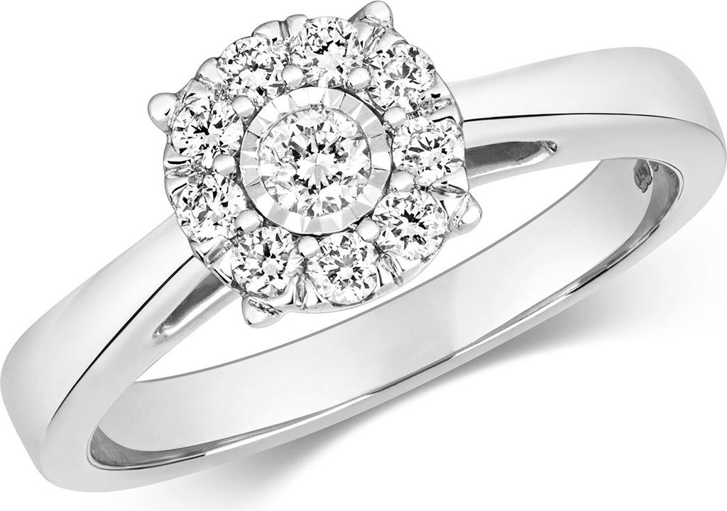 Funkelndes Feuer Klassischer 9 Karat (375) Weißgold Verlobung Damen - Diamant Ring Brillant-Schliff 0.32 Karat H - I1, 57 (18.1); TRS211729KWRSP