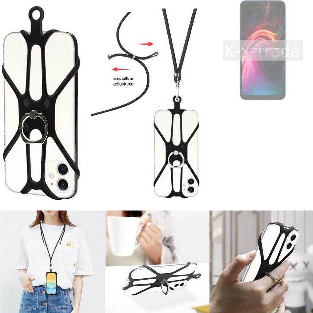 K-S-Trade 3in1 Handykette Handyband Handykordel Halsband Smartphone-Ring Handy-Ring kompatibel mit UMIDIGI G1 Max Fingerhalterung Handyring