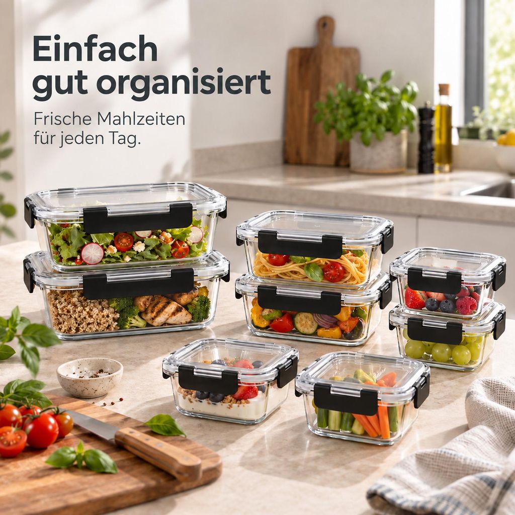 10-teiliges Glas-Frischhaltedosen-Set – Jede Dose mit einem