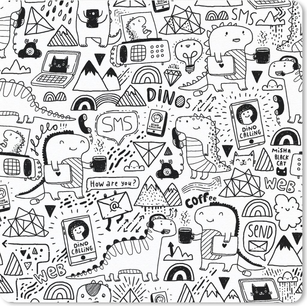 MuchoWow Mauspad Mousepad Muster - Dinosaurier - Telefon 20x20 cm - Mousepads - Maus Mat - Pad - Mausunterlage - Desk Mat - Bureauartikeln