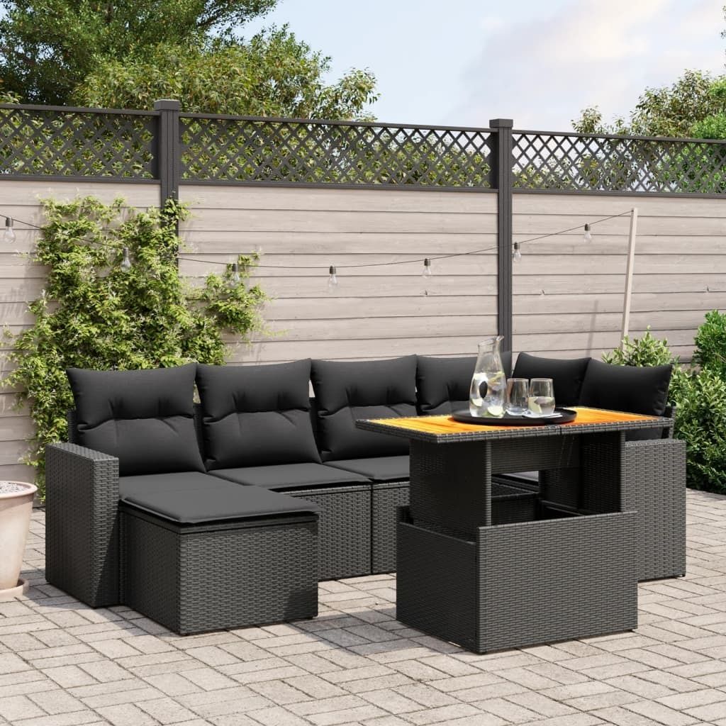 Maison Exclusive - 7-tlg. Garten-Sofagarnitur mit Kissen Schwarz Poly Rattan