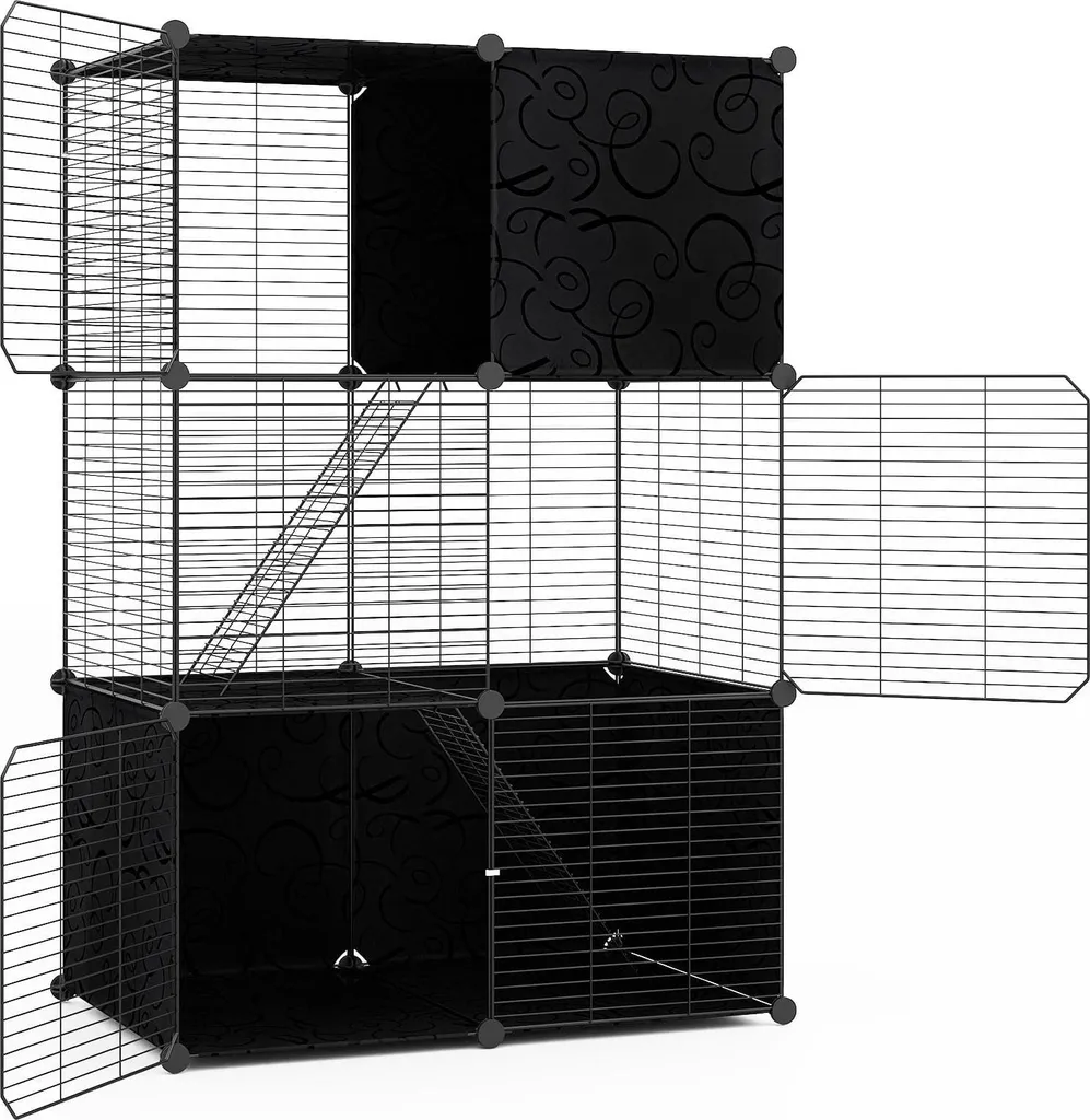 Cage chat sécurisée 3 niveaux anti-évasion 110cm avec plateforme de jeu