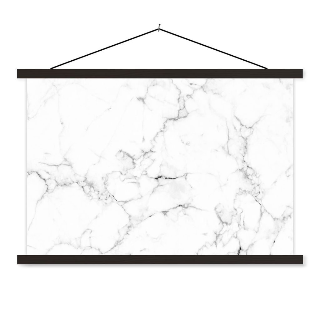 MuchoWow Textilposter Marmor - Weiß - Grau - Luxus - Marmoroptik - Strukturiert 150x100 cm mit schwarzem Rahmen - Schlafzimmer