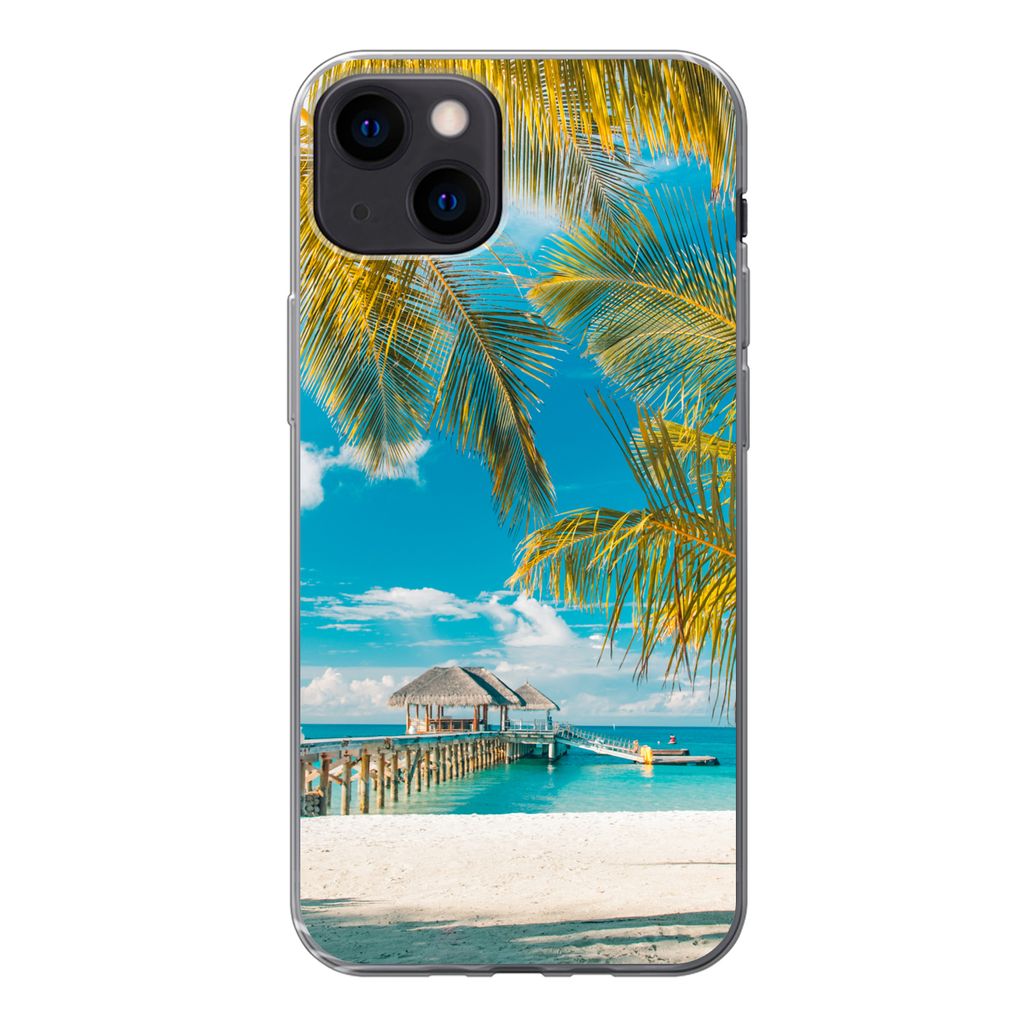 MuchoWow Handyhülle Schutzhülle Hülle für iPhone 13 Strand - Palme - Meer Silikon Softcase Handy Hülle - Karteninhaber