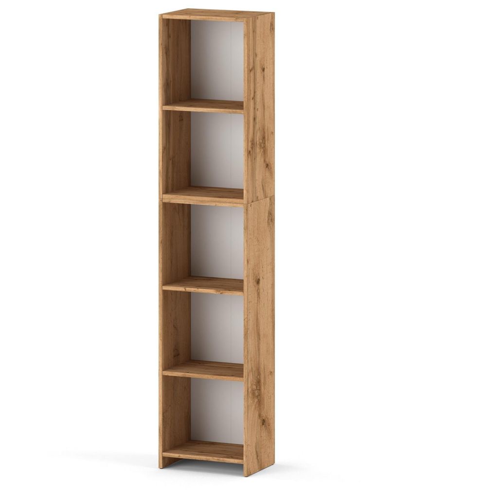 STIV Möbel | Bücherregal Eiche Wotan 40x189 cm | 5 Fächer | Schmaler Standregal modern für Wohnzimmer Büro Kinderzimmer