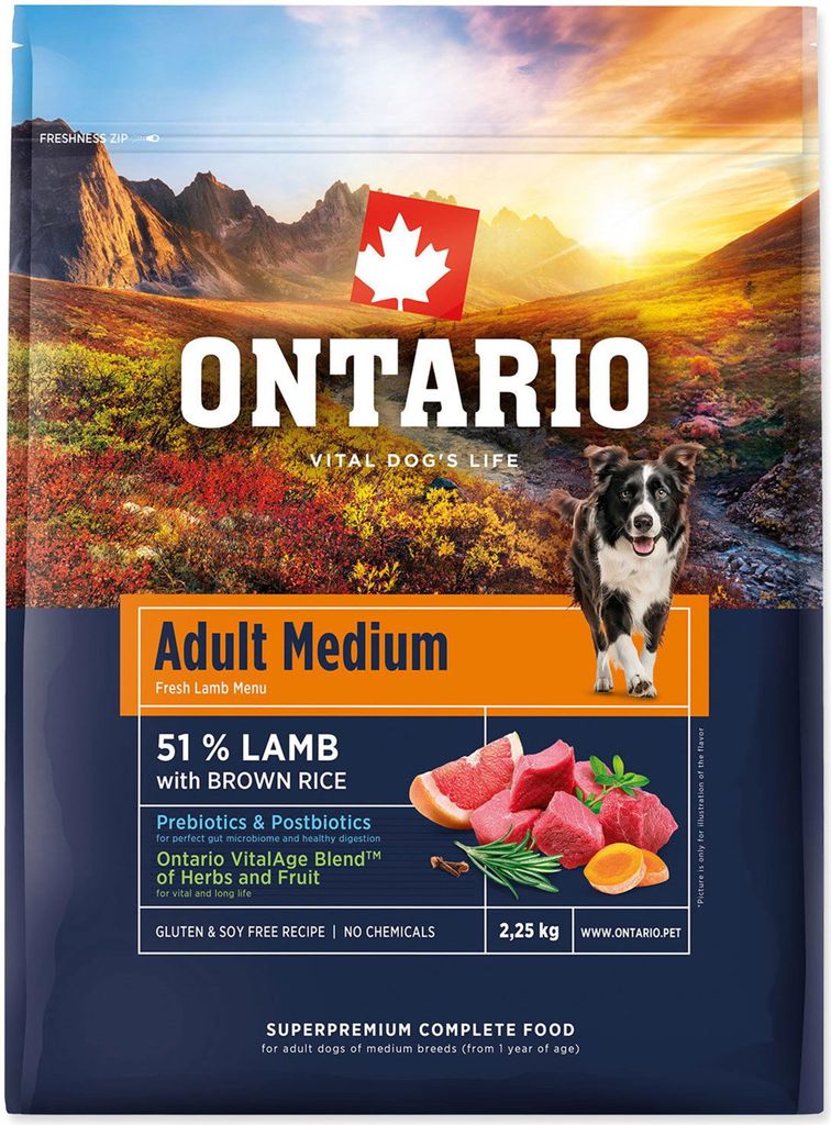 Ontario Adult Medium Lamb & Brown Rice 2,25 kg