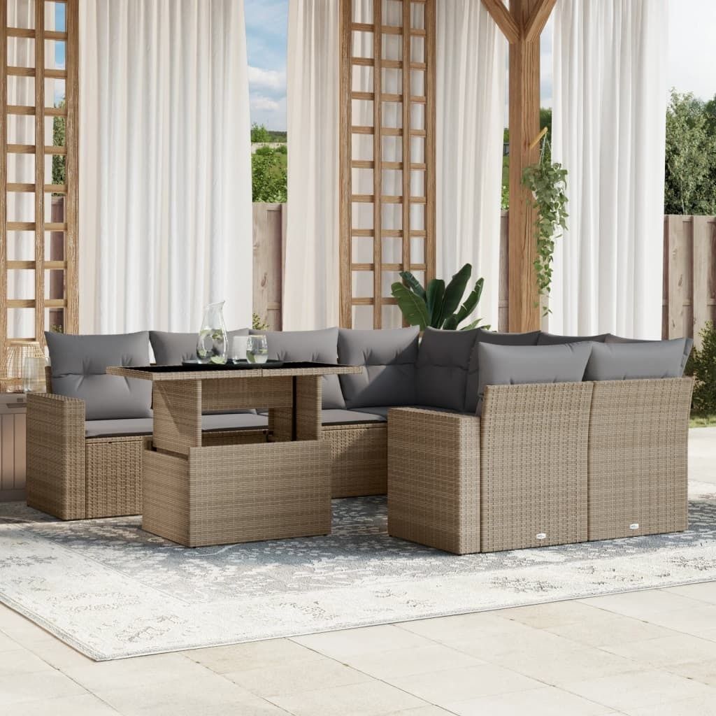 Maison Exclusive - 9-tlg. Garten-Sofagarnitur mit Kissen Beige Poly Rattan