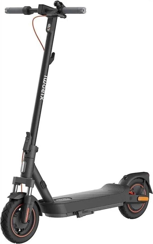 A black Xiaomi electric scooter is shown against a white background.