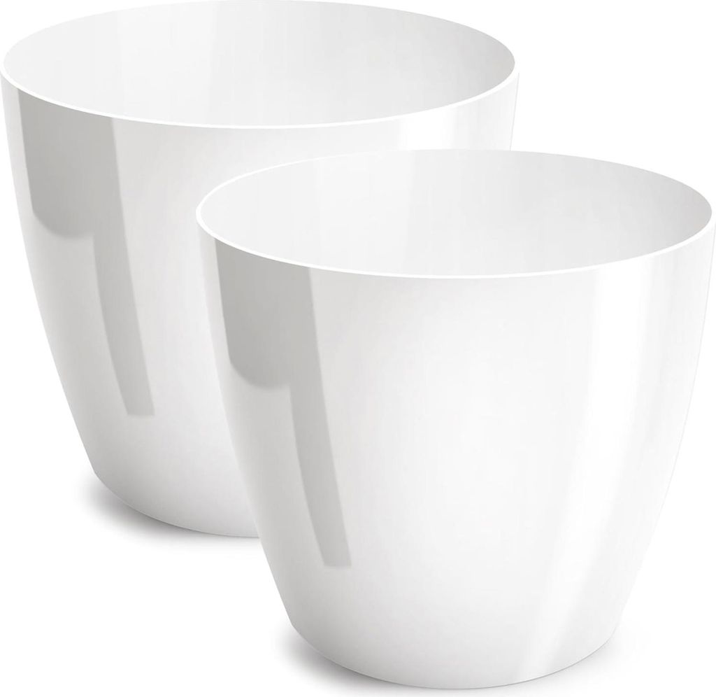 Glänzende Übertopf aus Kunststoff für dekorative große und kleine Pflanzen - Set von 2 weißen Kräutertöpfen - Durchmesser 23 cm