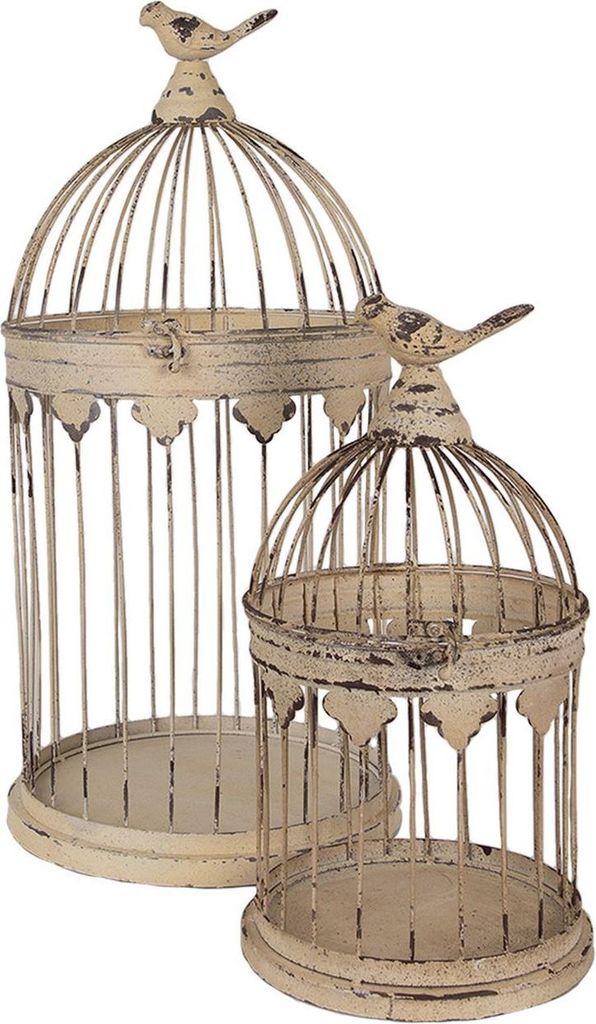 Clayre & Eef Vogelkäfig Dekoration Satz von 2 Ø 32x60 / Ø 23x40 cm Braun Metall