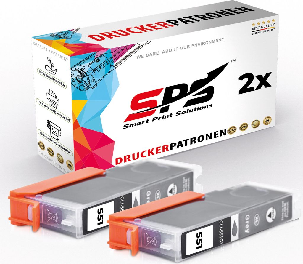 2x Kompatibel Canon 6512B001 CLI551GY Druckerpatronen Grau für Canon Pixma MG6350 S