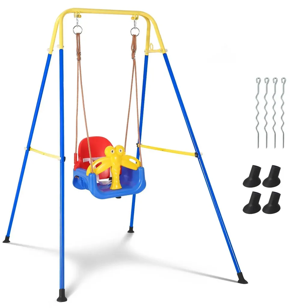 Balançoire 3-en-1 pour enfants en plastique PP avec ceinture de sécurité