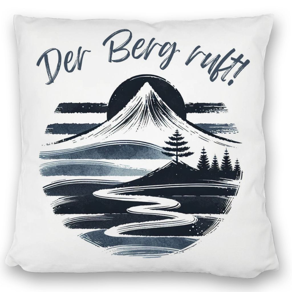 Berg und Wald Wanderer Kissen satiniert mit Spruch Der Berg ruft