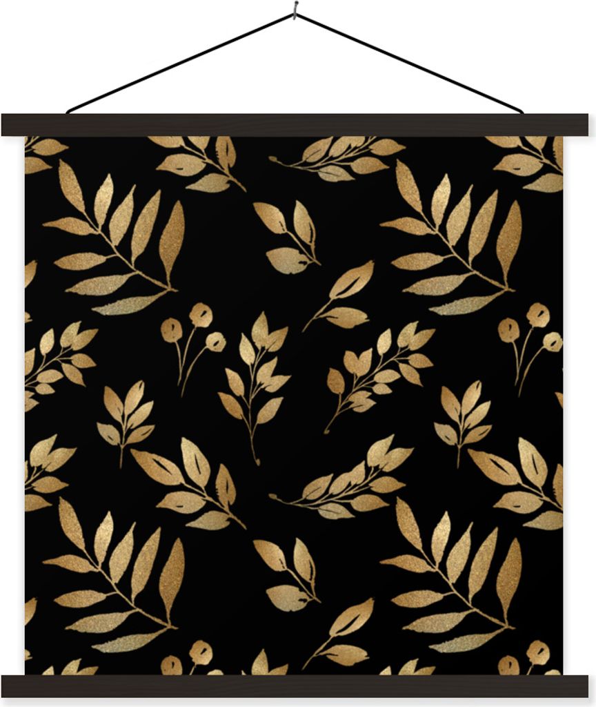 MuchoWow Textilposter Blatt - Muster - Gold 40x40 cm mit schwarzem Rahmen - Fotos