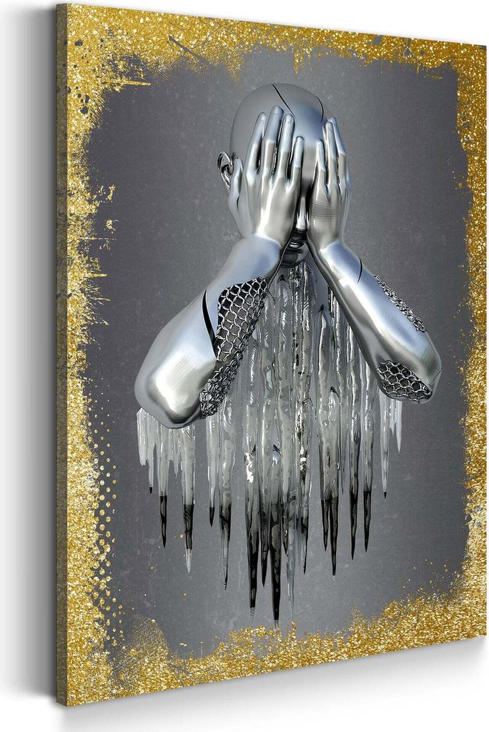 Leinwandbild Wandbild abstrakt 3D traurige Metallfigur Gold Style: 40x60x2cm
