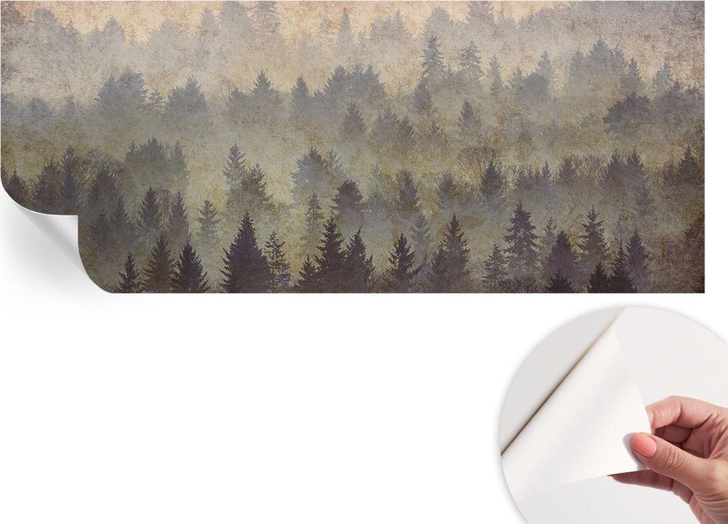 Selbstklebende Wandtapete - Dekorative Tapete für Wohnzimmer - Klebefolie für Wandbilder - Tapetenfolie für Wanddekoration - 208x146 cm - Waldnebel