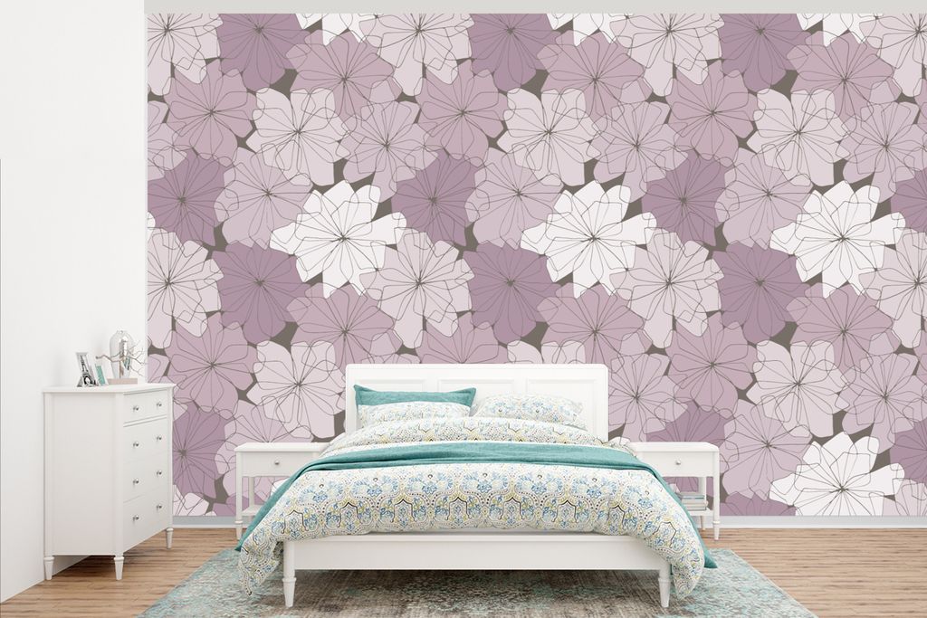 MuchoWow Fototapete für Wohnzimmer oder Schlafzimmer Wandtapete Vinyl Motivtapete Muster - Blumen - Minimalismus - 345x220 cm - Wohnzimmertapete