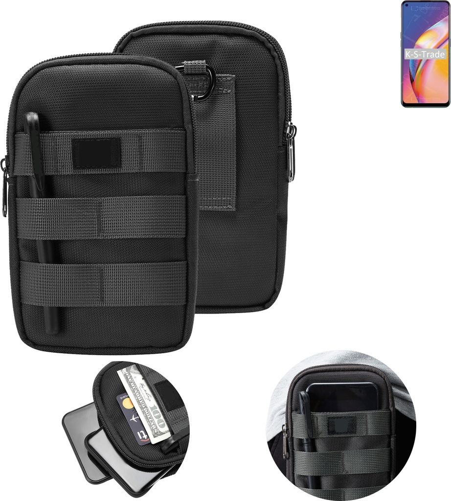 K-S-Trade Holster Gürtel Tasche kompatibel mit Oppo Reno5 F Handy Tasche Schutz Hülle dunkel-grau viele Fächer, 1x