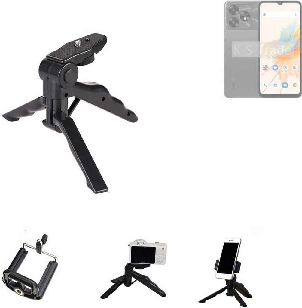 K-S-Trade Stativ Tisch-Ständer Dreibein Handy-Stativ Ständer kompatibel mit UMIDIGI A15C Mini-Stativ Smartphone Tripod Handy-Stativ aus Plastik