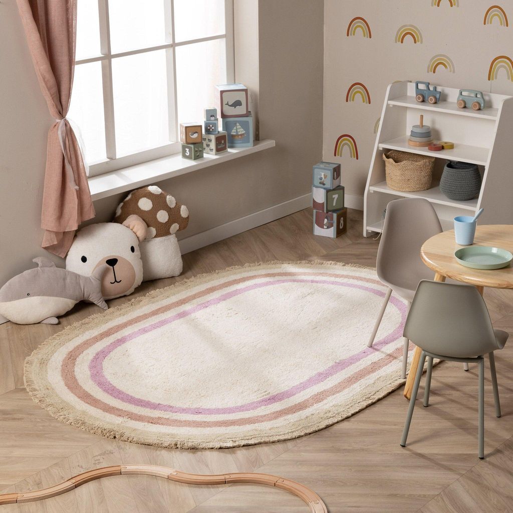 Volero - Waschbarer Kinderteppich Oval - Milo Rosa - 80x120 cm - Kinderzimmer, Babyzimmer, Jugendzimmer - Skandinavisch