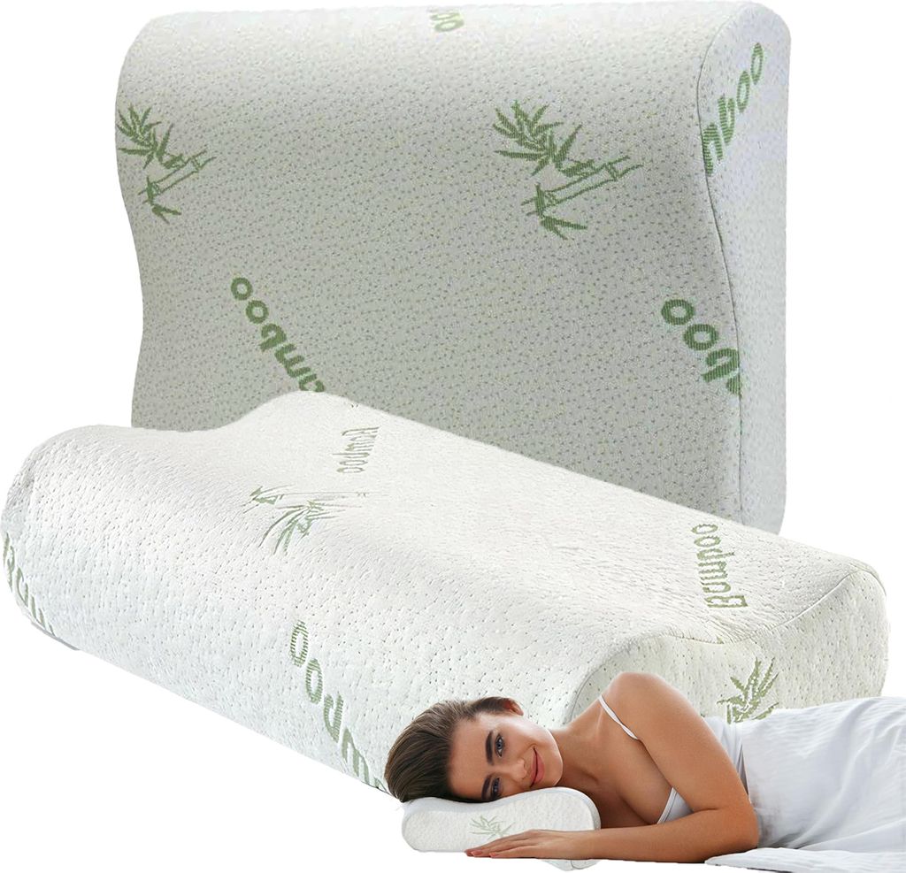 Orthopädisches Kissen aus Memory Foam | Nackenstützkissen 50 x 30 cm | gegen Schnarchen | Baumwolle, mit Deckel