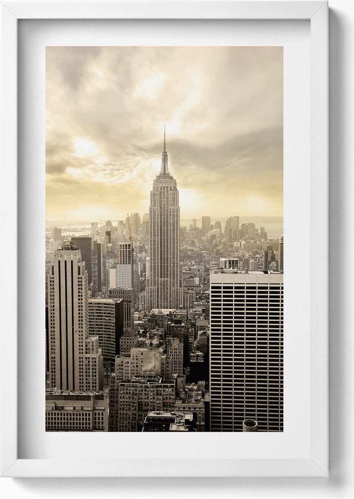 Panorama des Empire State Building– Wandbild mit Rahmen – Gerahmtes Bild – Wanddekoration – 40x60 cm – Weiß