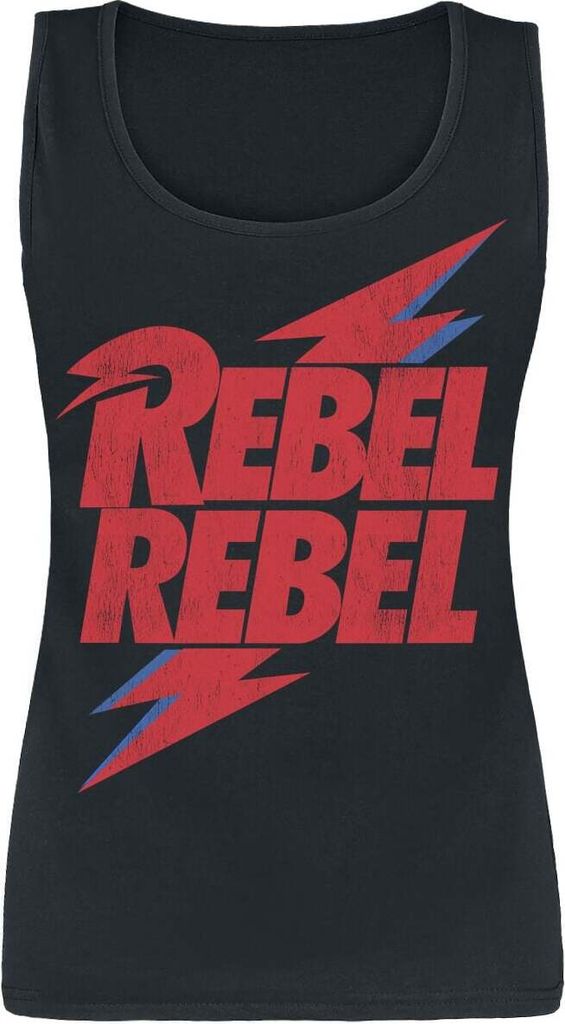 David Bowie Top Damen Rebel Rebel schwarz Band-Merch, Bands 100% Baumwolle L