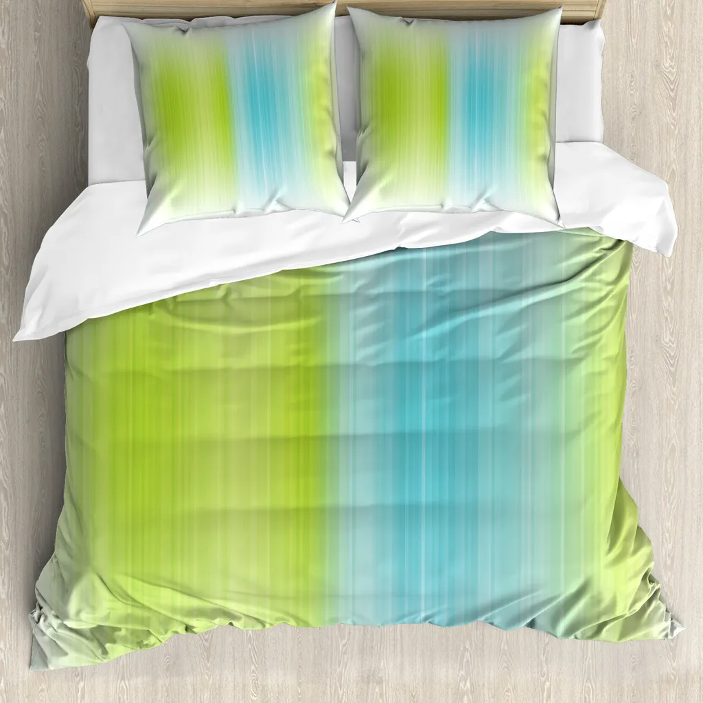 ABAKUHAUS Copripiumino moderno, strisce verticali digitali, antiacaro, adatto a chi soffre di allergie, con federe, 200 cm x 200 cm - 80 x 80 cm, blu verde